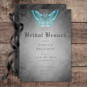 Convite Bridal Gótica Black Watercolor Teal Moth Brunch