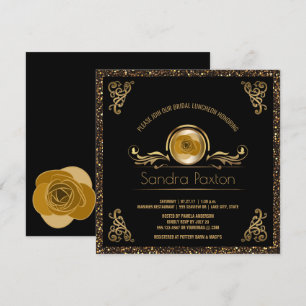 Convite Bridal Lunchee Preto Dourado  Chá de panela de ca