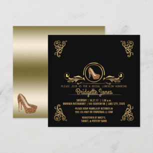 Convite Bridal Lunchee Preto Dourado  Chá de panela de ca