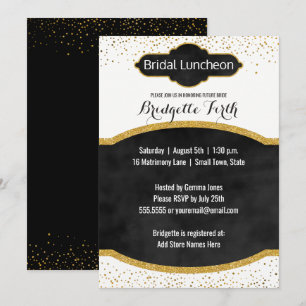 Convite Bridal Luncheon   Chá de panela brilhante Dourado 