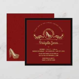 Convite Bridal Luncheon Dourado Vermelho | Chá de panela d