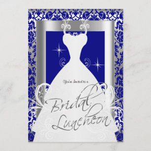 Convite Bridal Luncheon em Royal Blue Damask & Silver