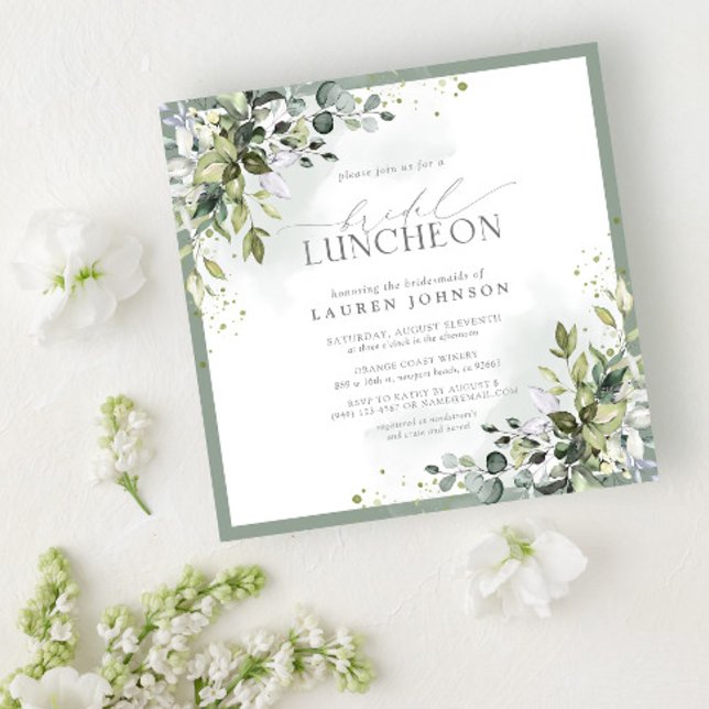 Convite Bridal Luncheon Floral Dusty Blue Eucalyptus (Criador carregado)