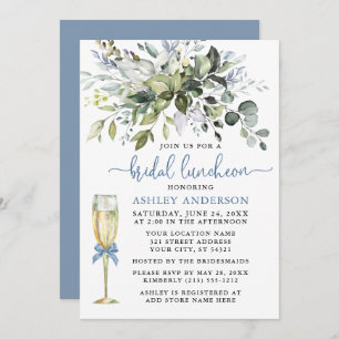 Convite Bridal Luncheon Greenery Dusty Blue Glass