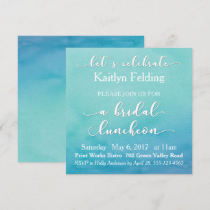 Convite Bridal Luncheon Teal & Blue Watercolor Ombre