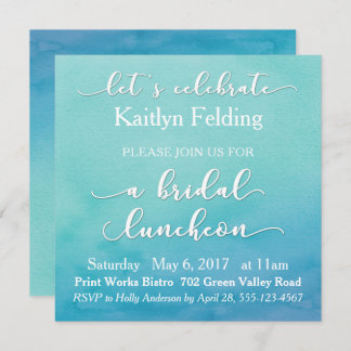 Convite Bridal Luncheon Teal & Blue Watercolor Ombre
