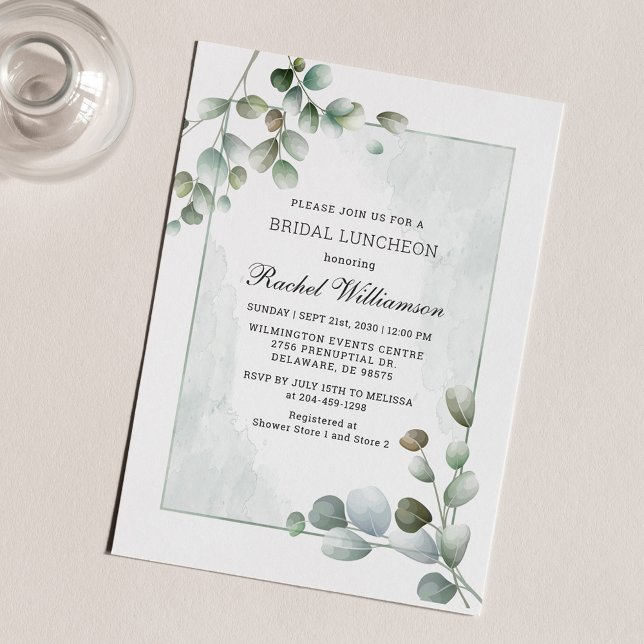 Convite Bridal Luncheon Watercolor Eucalyptus Greenery (Watercolor Eucalyptus Greenery Foliage Bridal Shower Luncheon Invitation)