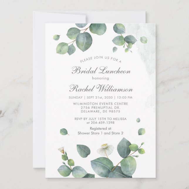 Convite BRIDAL LUNCHEON Watercolor Eucalyptus Greenery (Frente)