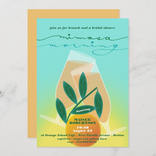Convite Bridal Mimosa Morning Brunch (Frente/Verso)