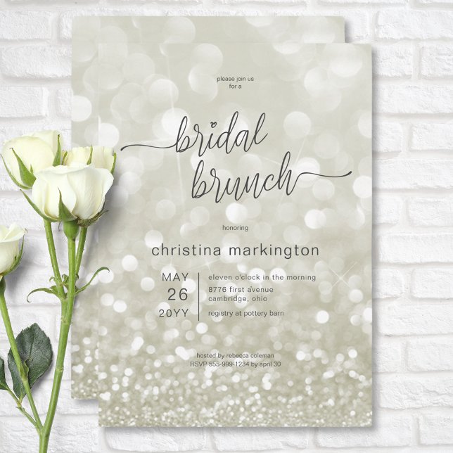 Convite Bridal Moderna Glamourous Dourado (Modern Glamourous Gold Glitter Bridal Brunch Invitation)