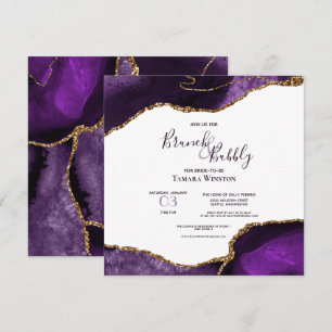 Convite Bridal Roxa Brunei e Chá brilhante Dourado