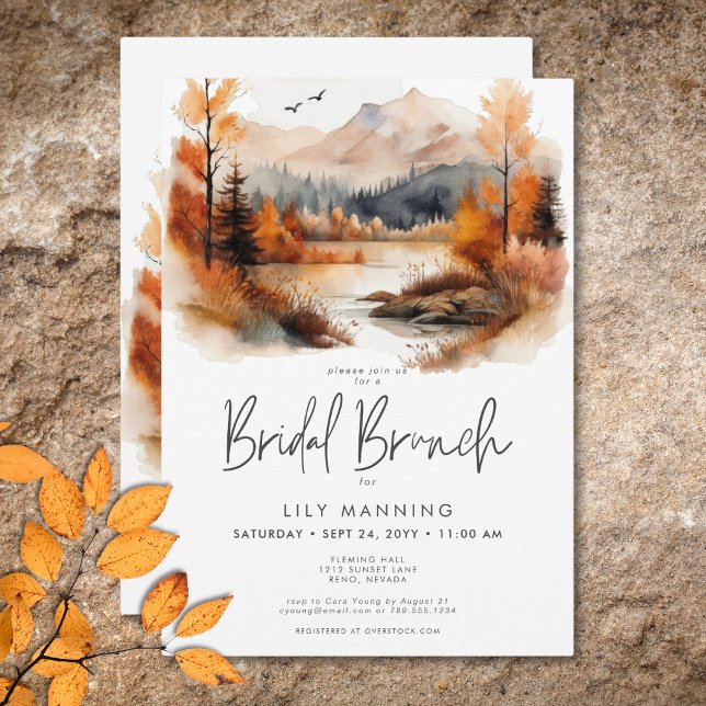 Convite Bridal Rustic Fall Mountain (Rustic Fall Mountain Watercolor Bridal Brunch Invitation)