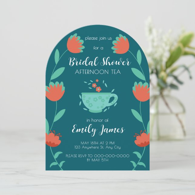 Convite Bridal Shower - Afternoon Tea Party Invitation (Em pé/Frente)
