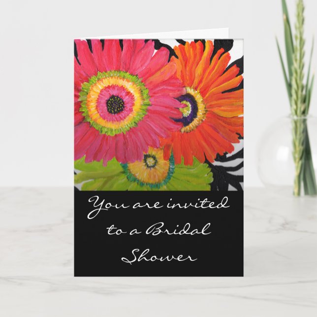 Convite Bridal Shower Card with 3 Bright Gerbera Daisies (Frente)