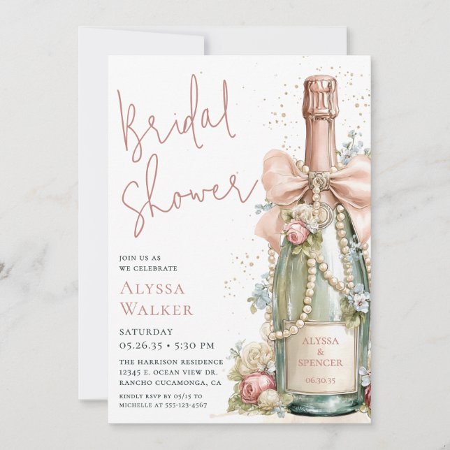 Convite Bridal Shower Champagne Bottle (Frente)