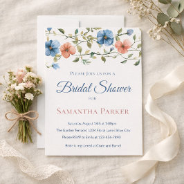 Convite Bridal Shower Dusty Blue Elegant Wildflower