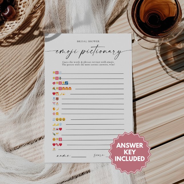Convite Bridal Shower Emoji Pictionary Game With Answers (Criador carregado)
