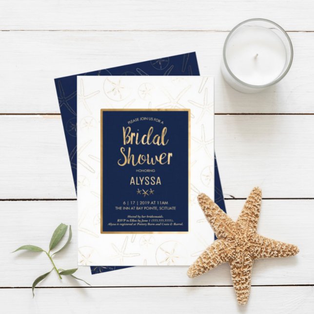 Convite Bridal Shower Invitation, Beachy, Gold Starfish (Criador carregado)