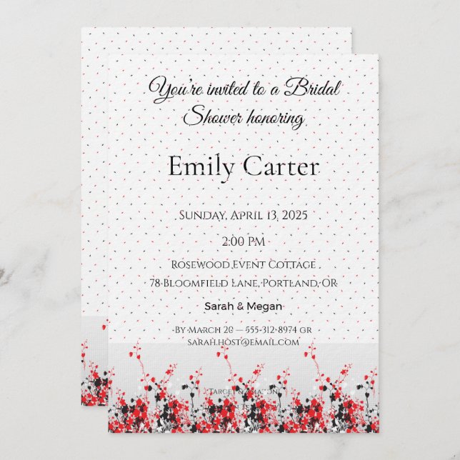 Convite Bridal Shower Invitation Elegant Floral Template (Frente/Verso)
