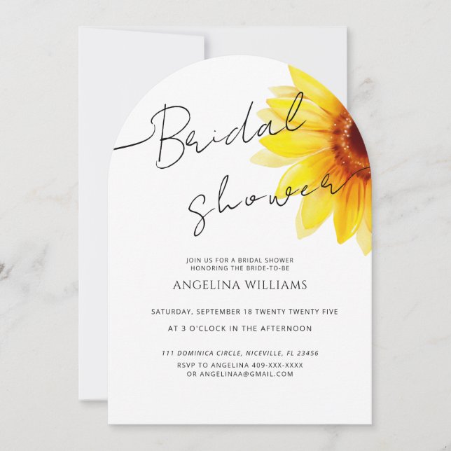 Convite Bridal Shower Invitation Watercolor Sunflower (Frente)