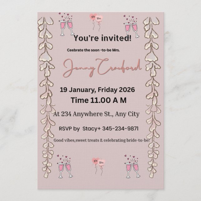 Convite Bridal Shower Invite | Editable Digital Template | (Frente)
