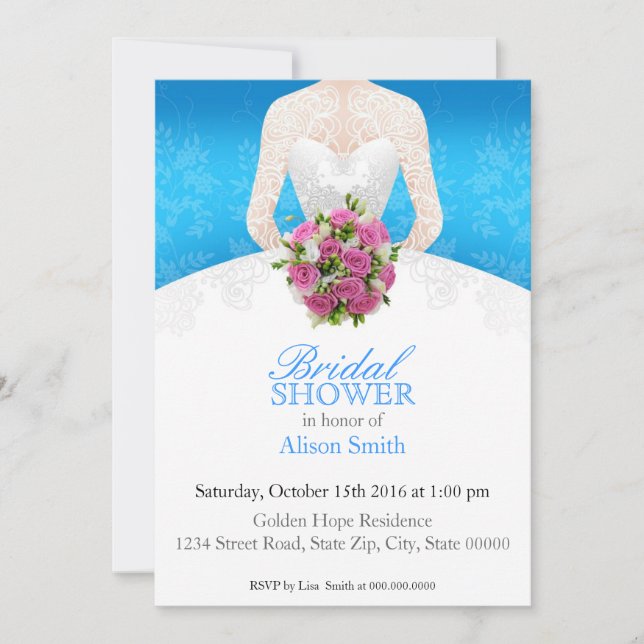 Convite Bridal Shower light blue invitation (Frente)