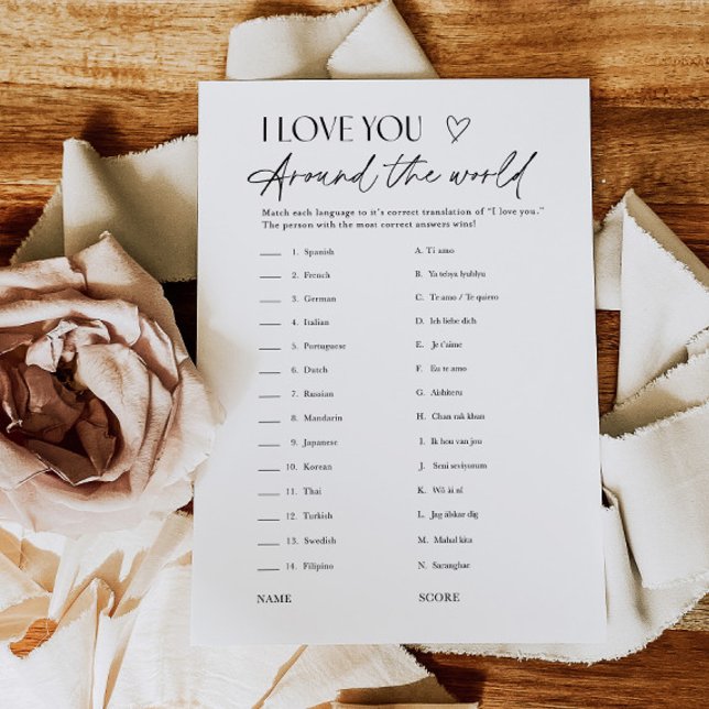 Convite Bridal Shower Love Languages Matching Game Card (Criador carregado)