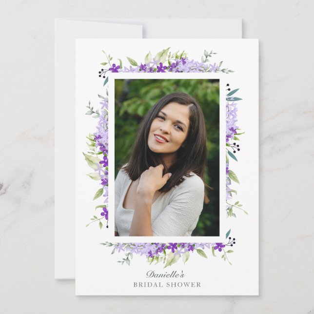 Convite Bridal Shower Purple Shades Flower Branches Photo (Frente)