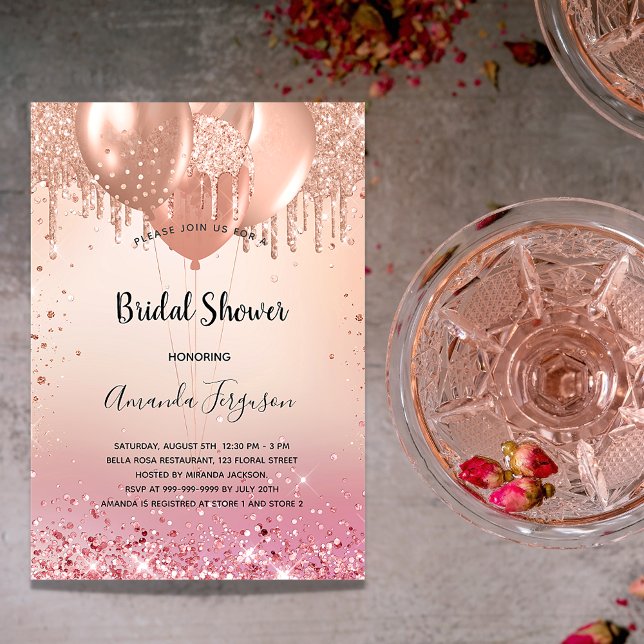 Convite Bridal Shower rose gold blush pink balloons (Criador carregado)
