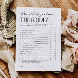 Convite Bridal Shower Trivia Questionnaire Game Card