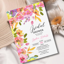 Bridal Shower watercolor flowers yellow and pink