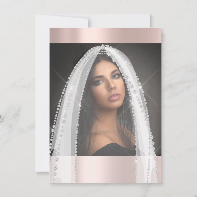 Convite Bridal Shower White  Spark Rose Veil Photo (Verso)