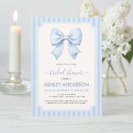 Convite Bridal Shower with Blue Bow and Stripes