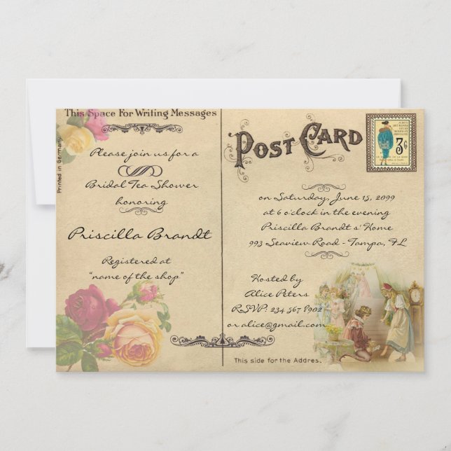 Convite Bridal Tea Chá Honrando, estilo antigo Cartão-post (Frente)