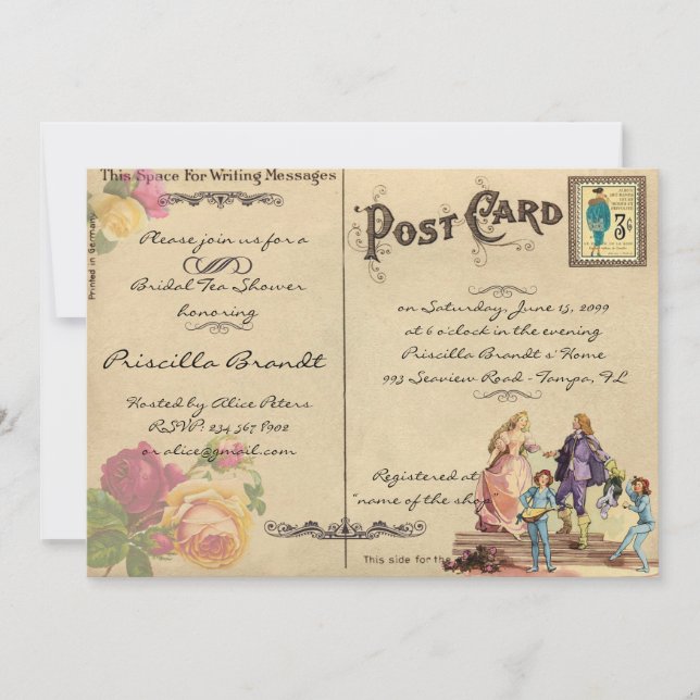 Convite Bridal Tea Chá Honrando, estilo antigo Cartão-post (Frente)