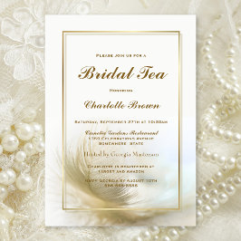Convite Bridal Tea Elegante Dourada Feather