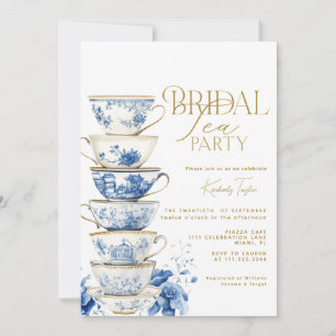 Convite Bridal Tea Party Chinoiserie Chá de panela Azul