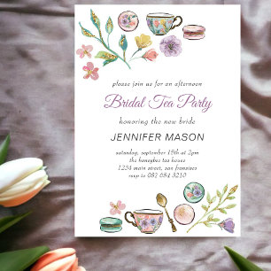 Convite Bridal Tea Party l Flores de Aquarela Roxo