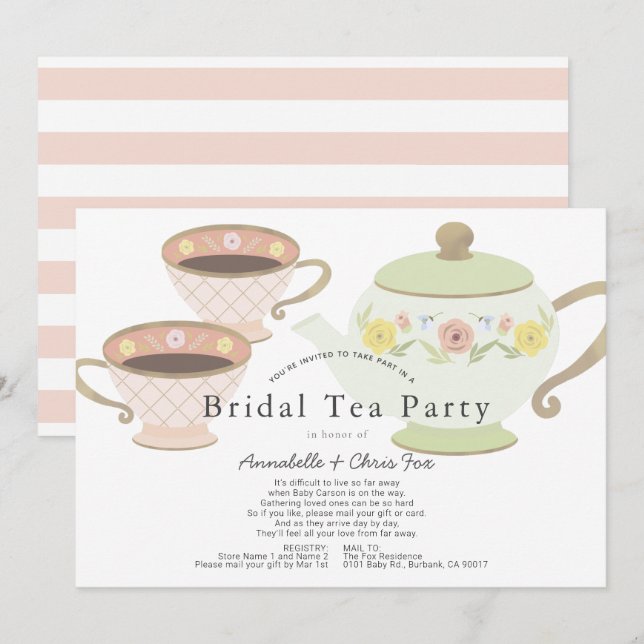 Convite Bridal Tea Party - Pote de chá por e-mail (Frente/Verso)