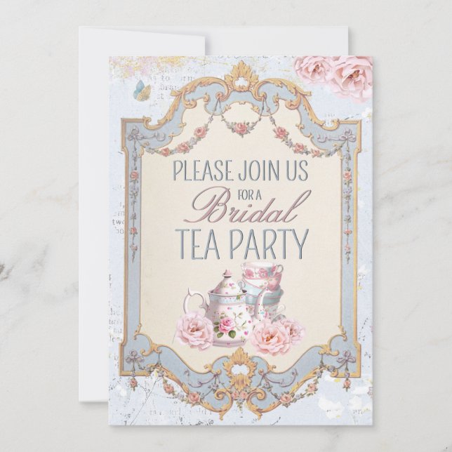 Convite Bridal Tea Party Teacups Casamento Brunch (Frente)
