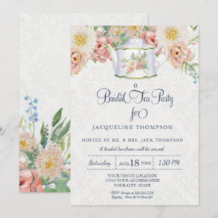 Convite Bridal Tea Party Watercolor Rosa n White Floral
