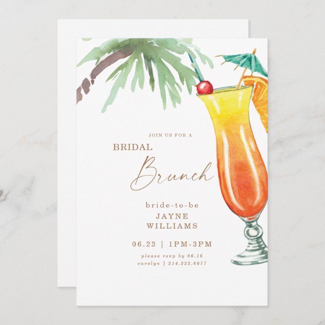 Convite Bridal Tropical Brunch Colorida (Frente/Verso)