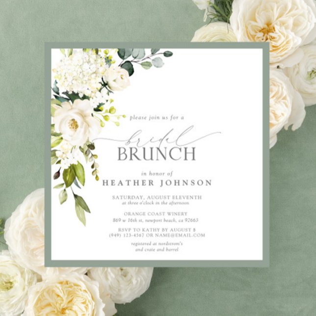 Convite Bridal Verde de Cinza Branca Elegante Brunch (Criador carregado)