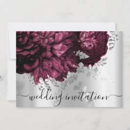 Convite Bridal Wedding Burgundy Marsala Silver Floral