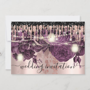 Convite Bridal Wedding Rosa Glitter Drives Roxo