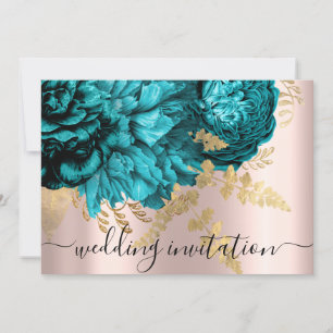 Convite Bridal Wedding Teal Blue Rosa Peony