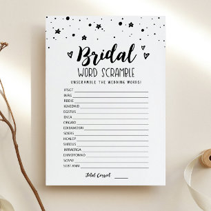 Convite Bridal word scramble com Answer Game Card