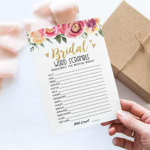 Convite Bridal word scramble com Answer Game Card
