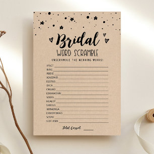 Convite Bridal word scramble com Answer Game Card