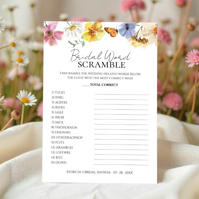 Convite Bridal Word Scramble Wildflower Boho Game (Criador carregado)